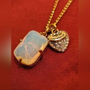 Juicy Couture SS Necklace Sterling Silver White Moonstone Pave Rhinestone Heart